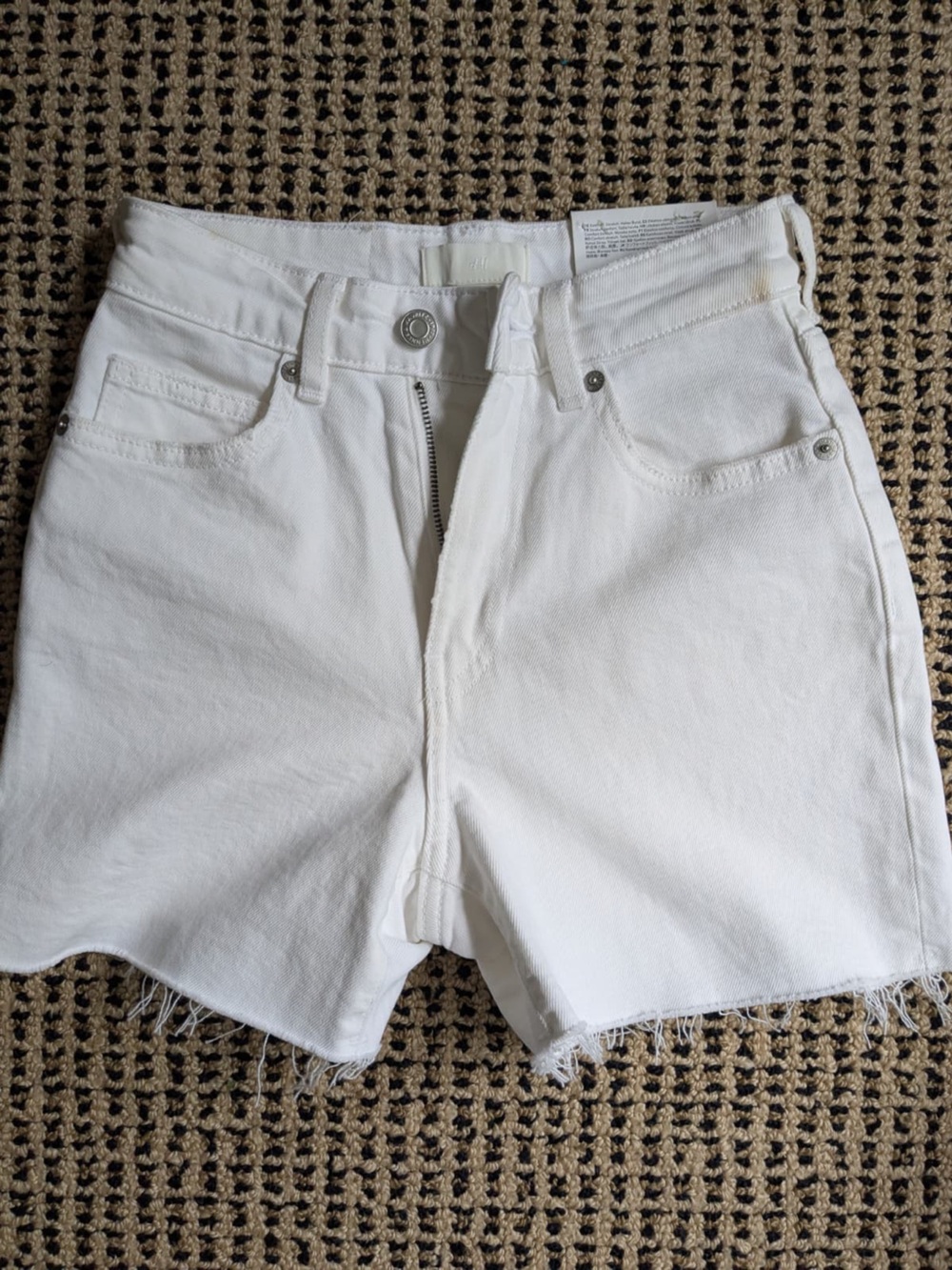 H&M White High Rise Denim Shorts